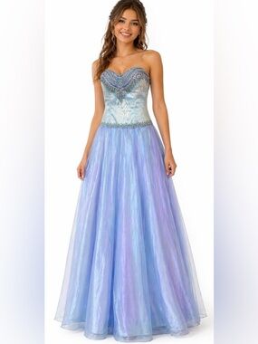 Le‎ Gala Mon Cheri Blue Lavender Beaded Ball Gown Prom Dress 10